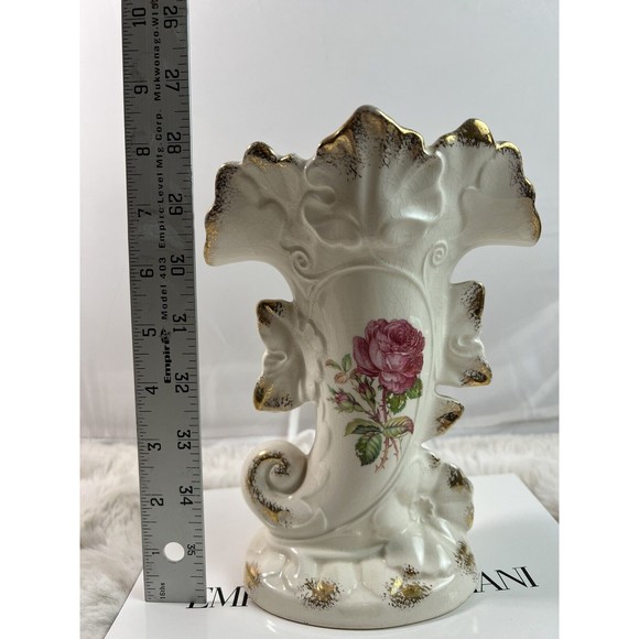 Sets Of VTG Crown‎ Potteries Co USA Horn Of Plenty Rose Vase Gold Trim Rare! - Picture 8 of 9